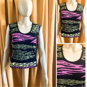 Vintage Caché Animal Print Pullover Sweater Vest